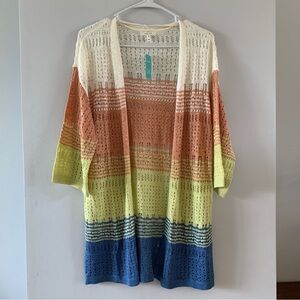 Open Front Knit Cardigan Sweater Crochet Kimono Boho Maurices Size XS Yellow